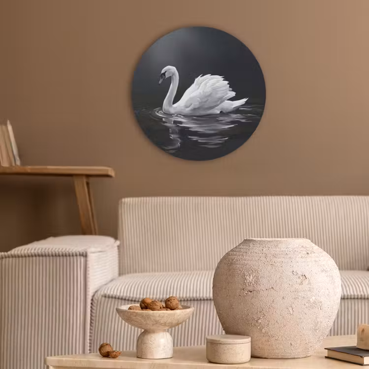Zwaan - Water - Natuur - Realistisch - Wit Akoestische PET Vilt - Rond klein -sfeer1