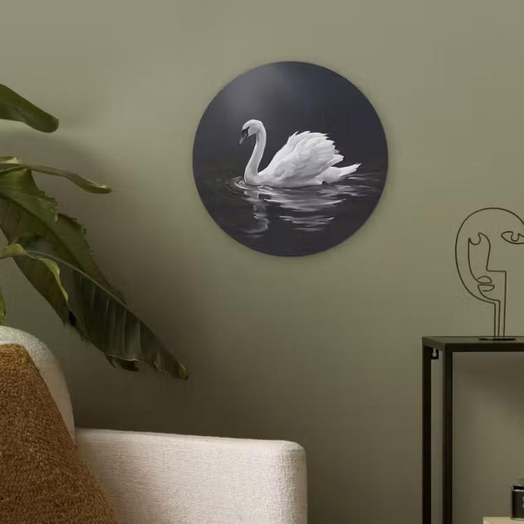 Zwaan - Water - Natuur - Realistisch - Wit Akoestische PET Vilt - Rond klein -sfeer2