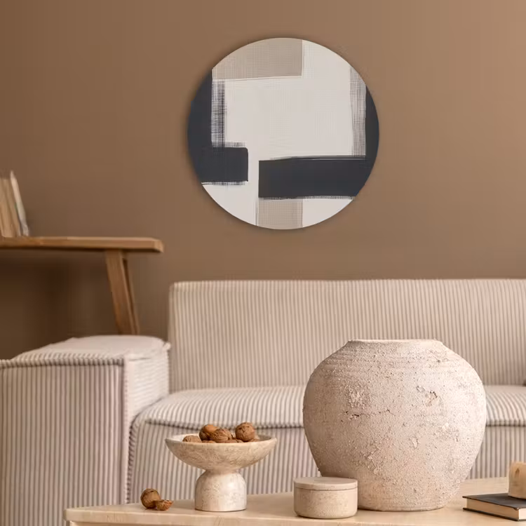Zwart - Abstract - Japandi Akoestische PET Vilt - Rond klein -sfeer1