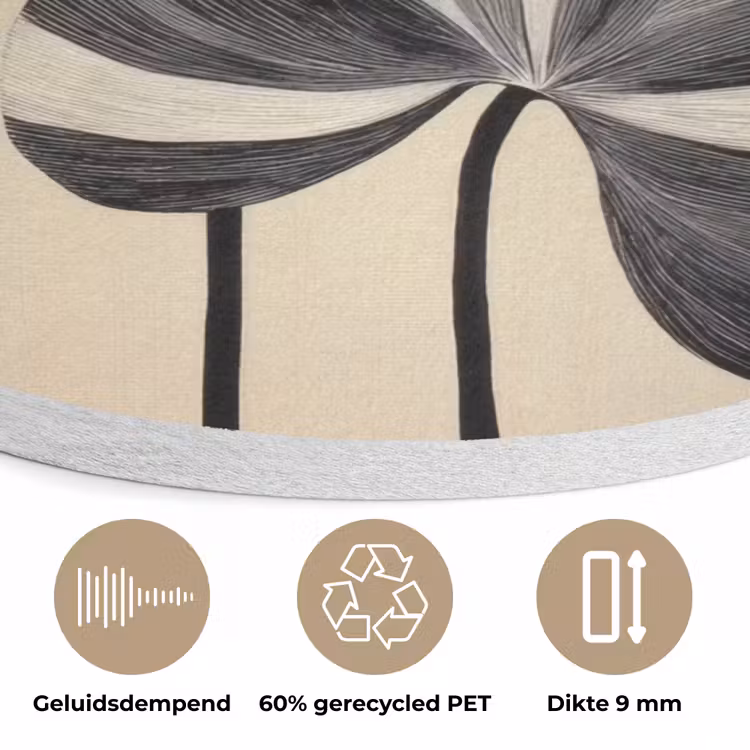 Zwart - Bladeren - Strepen - Minimalistisch Akoestische PET Vilt - Rond klein -closeup_NL