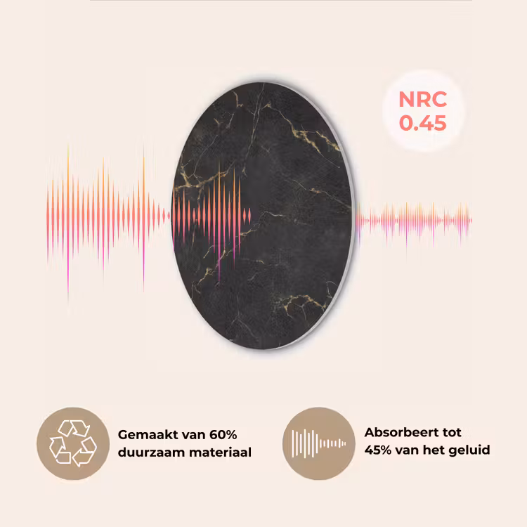 Zwart marmer - Gouden aders - Klassiek Akoestische PET Vilt - Rond klein -USP_NL