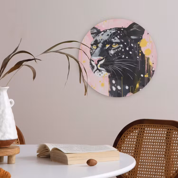 Zwart - Panter - Roze - Abstract Akoestische PET Vilt - Rond klein -sfeer3