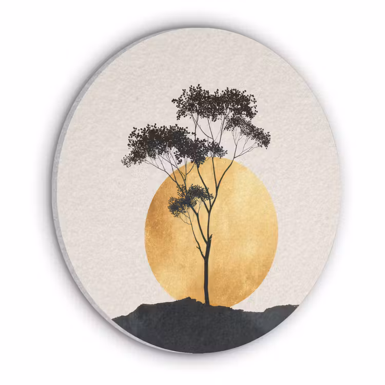 Zwarte boom - Gouden cirkel - Heuvel Akoestische PET Vilt - Rond klein -3d