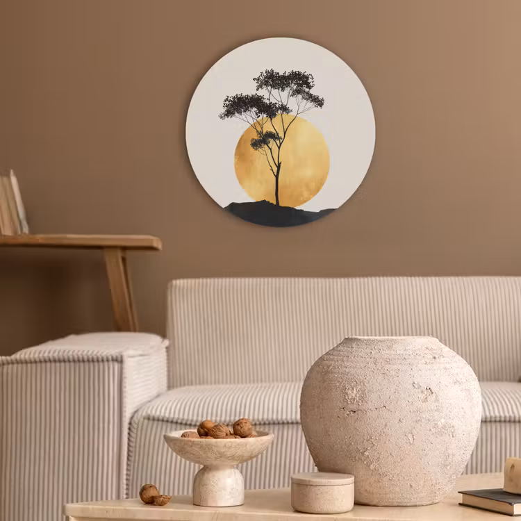 Zwarte boom - Gouden cirkel - Heuvel Akoestische PET Vilt - Rond klein -sfeer1
