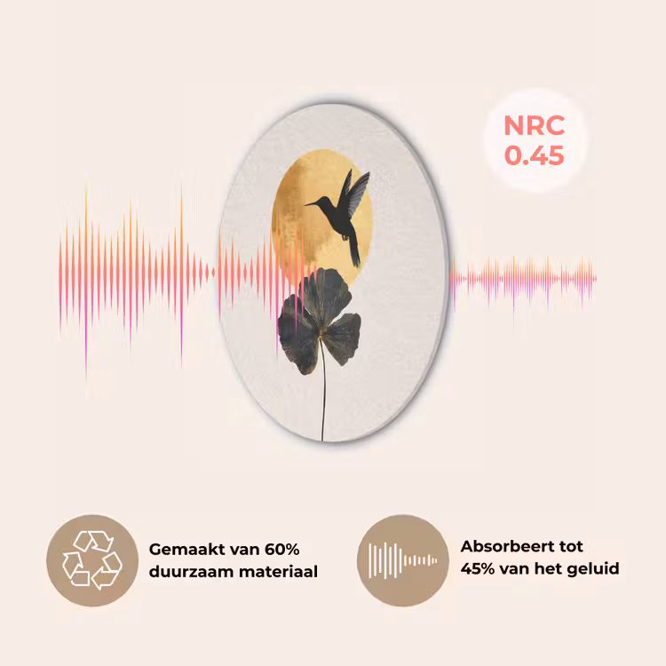 Zwarte kolibrie - Bloem - Gouden cirkel Akoestische PET Vilt - Rond klein -USP_NL