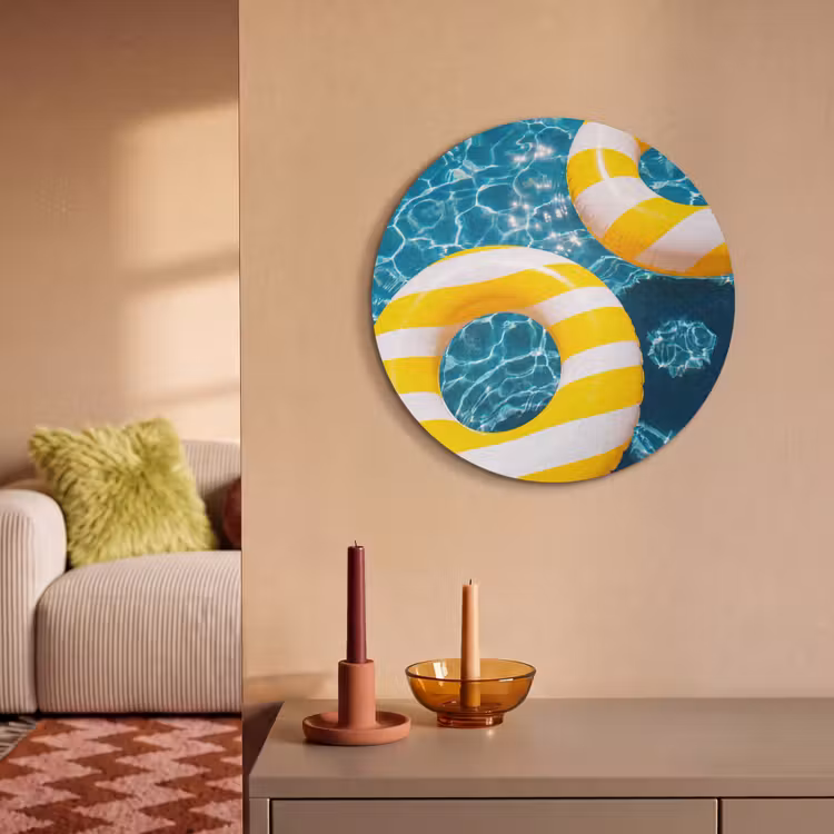 Zwembad - Zwembanden - Zomer - Geel - Blauw Akoestische PET Vilt - Rond klein -sfeer1
