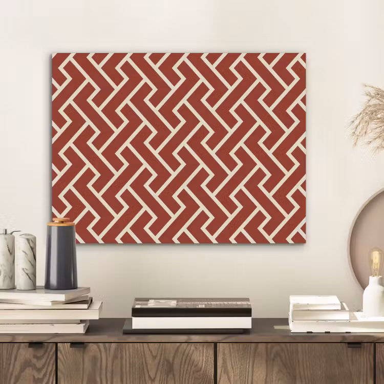 Rood - Beige - Patroon - Lijnen PET vilt klein 837 -sfeer1