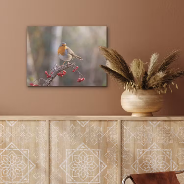 Roodborst - Tak - Bessen - Natuur PET vilt klein -sfeer4