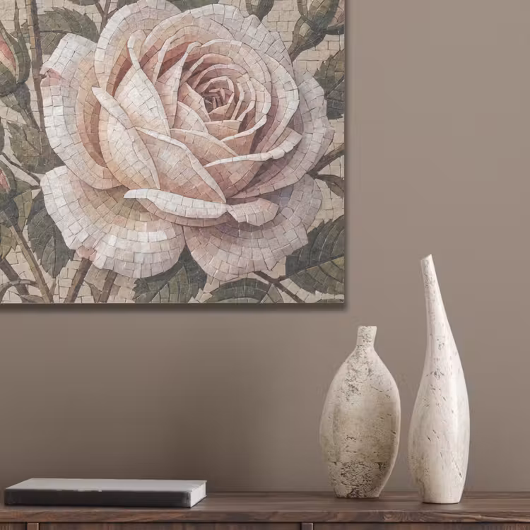 Roos - Mozaïek - Bloemen - Klassiek - Beige PET vilt klein -sfeer6_closeup