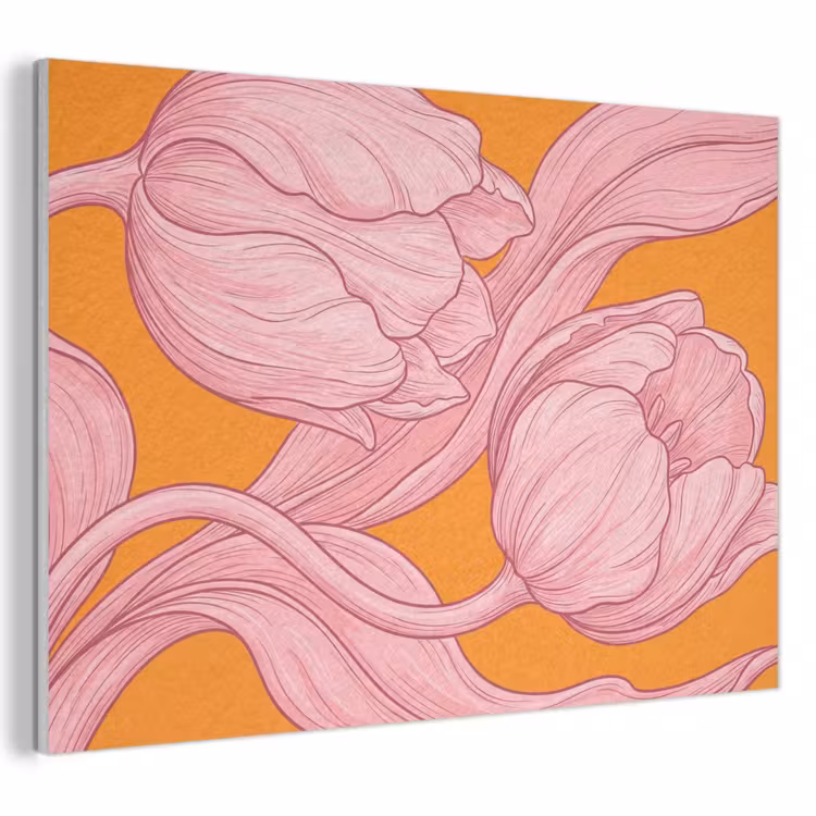 Akoestisch schilderij - Roze bloemen - Modern - Roze bloemen - Modern PET vilt klein
