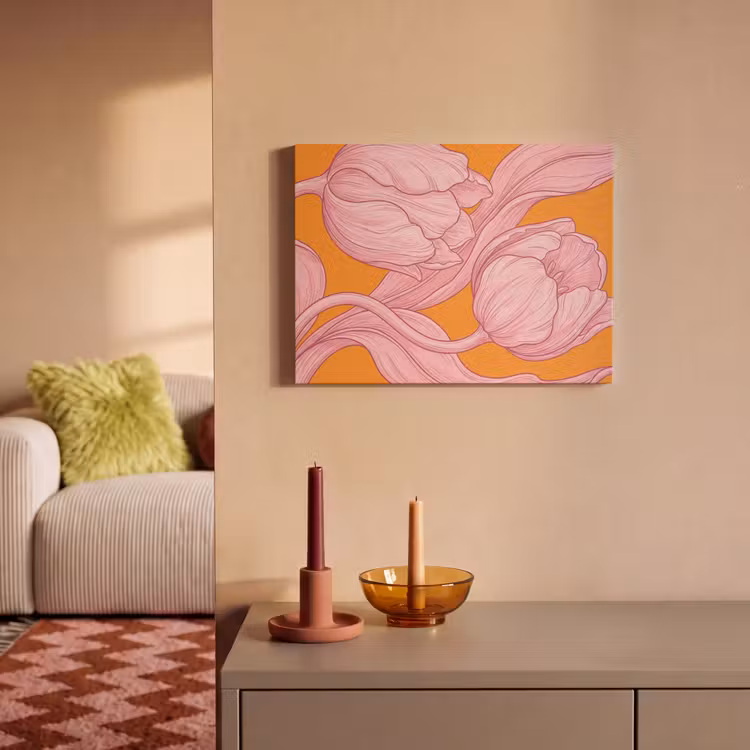 Akoestisch schilderij - Roze bloemen - Modern - Roze bloemen - Modern PET vilt klein