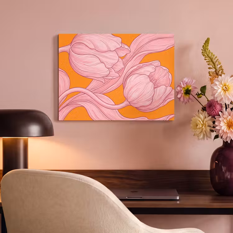 Akoestisch schilderij - Roze bloemen - Modern - Roze bloemen - Modern PET vilt klein