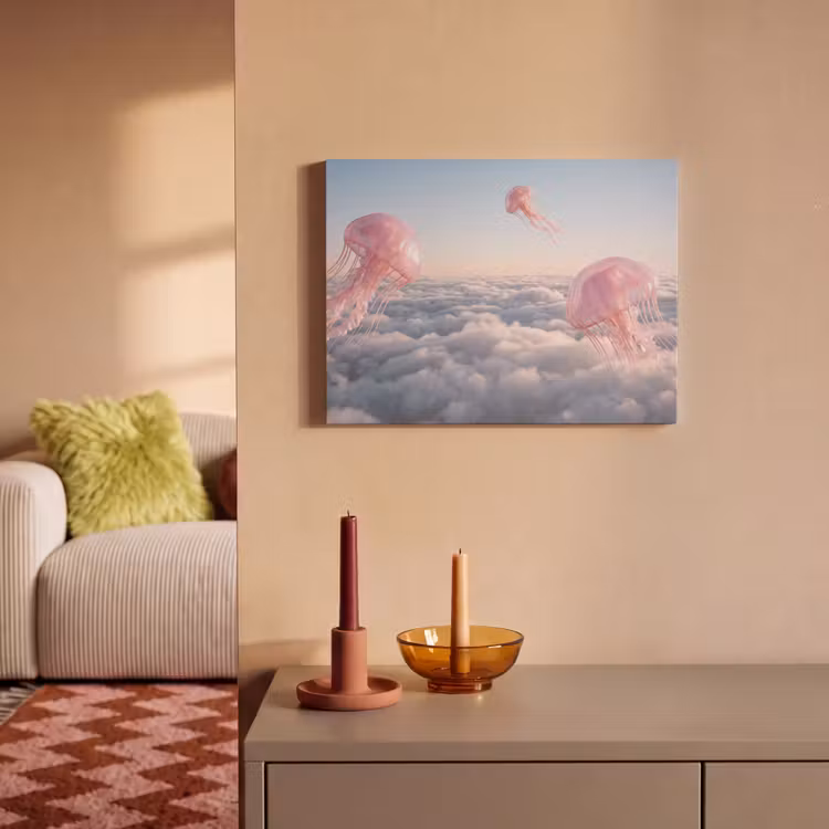 Akoestisch schilderij - Roze dier - Wolken - Roze dier - Wolken PET vilt klein