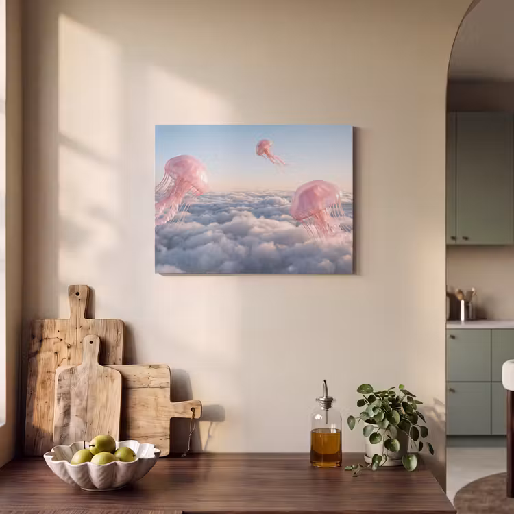 Akoestisch schilderij - Roze dier - Wolken - Roze dier - Wolken PET vilt klein