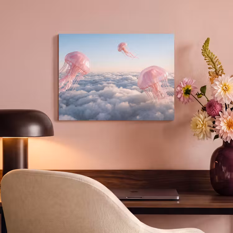 Akoestisch schilderij - Roze dier - Wolken - Roze dier - Wolken PET vilt klein