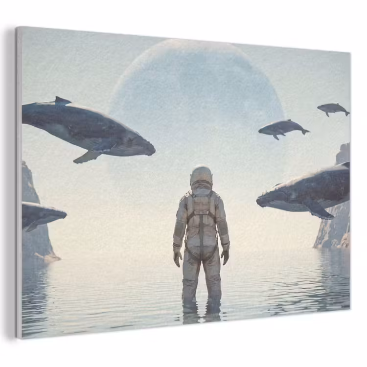 Akoestisch schilderij - Ruimtevaarder - Walvis - Fantasie - Ruimtevaarder - Walvis - Fantasie PET vilt klein