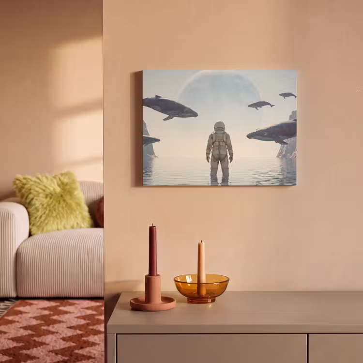 Akoestisch schilderij - Ruimtevaarder - Walvis - Fantasie - Ruimtevaarder - Walvis - Fantasie PET vilt klein
