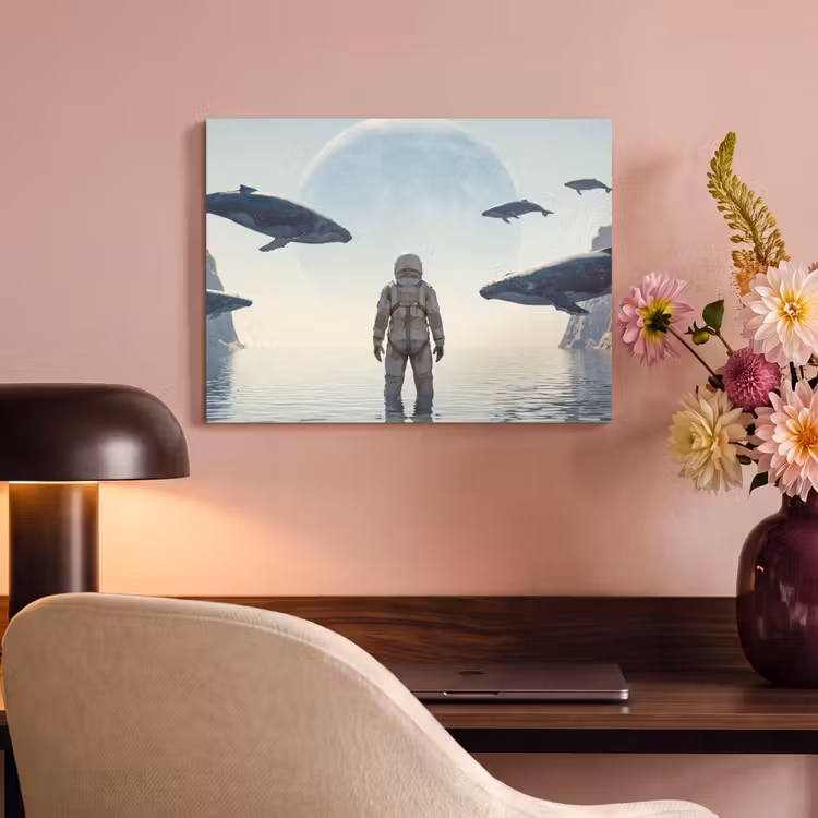 Akoestisch schilderij - Ruimtevaarder - Walvis - Fantasie - Ruimtevaarder - Walvis - Fantasie PET vilt klein