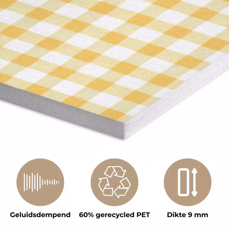Ruit - Gingham - Klassiek - Geel en Wit PET vilt klein 837 -closeup_NL