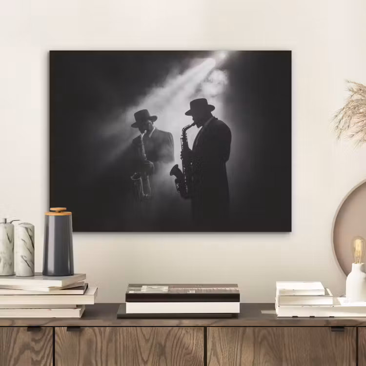 Saxofonisten - Hoeden - Rook - Licht PET vilt klein -sfeer1