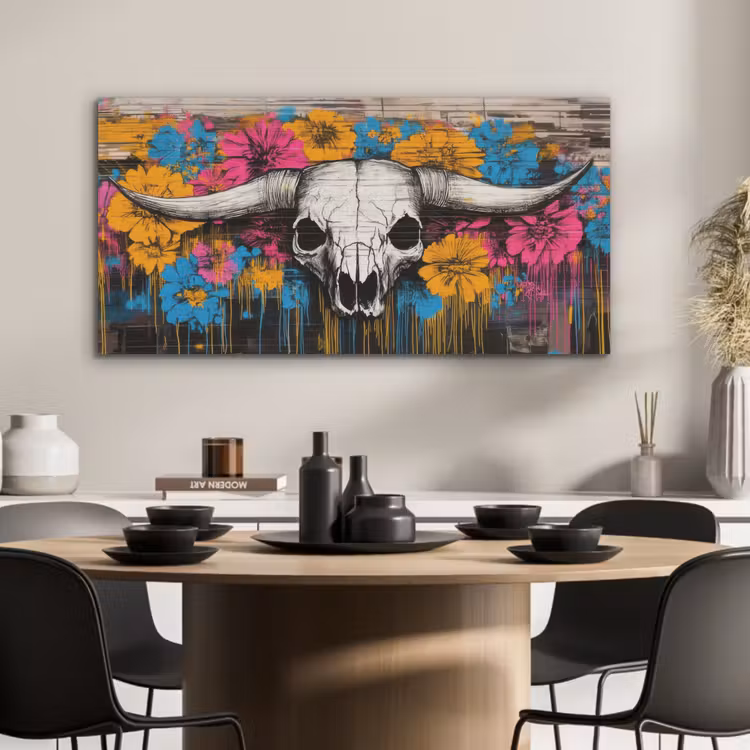 Schedel - Bloemen - Graffiti PET vilt middel -sfeer1