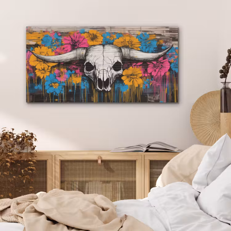 Schedel - Bloemen - Graffiti PET vilt middel -sfeer3