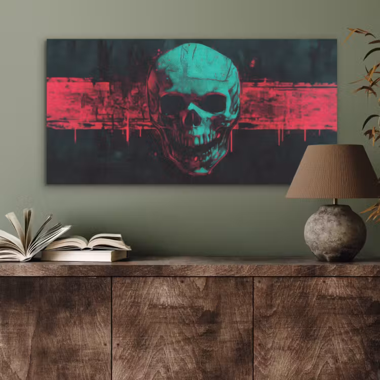 Schedel - Cyberpunk - Neon Rood PET vilt middel -sfeer2