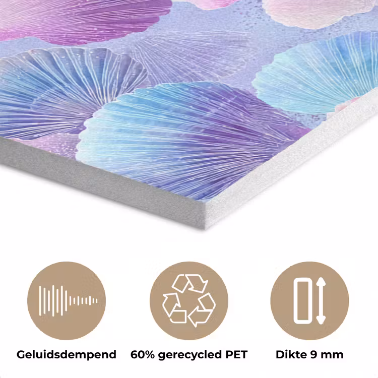 Schelpen - Paars - Blauw - Patroon - Pastel PET vilt klein -closeup_NL