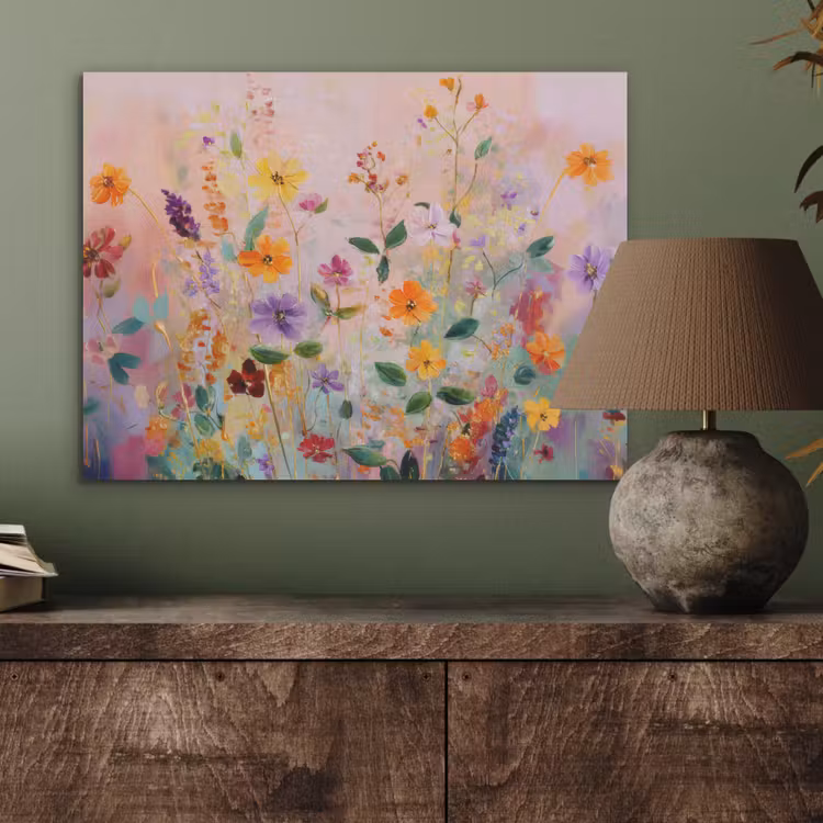Schilderij - Bloemen - Abstract - Kleurrijk PET vilt klein -sfeer2