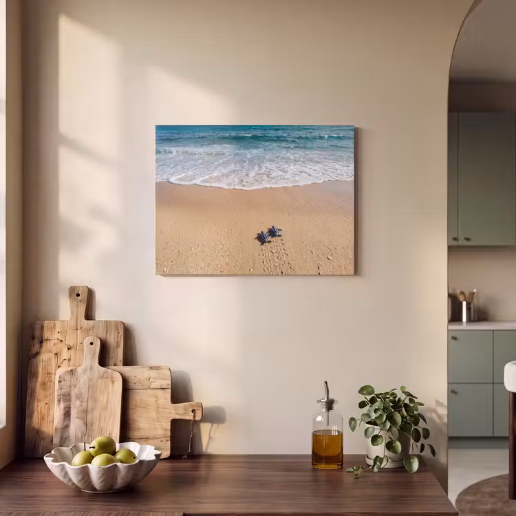 Schildpad - Jong - Strand - Oceaan - Blauw PET vilt klein -sfeer2