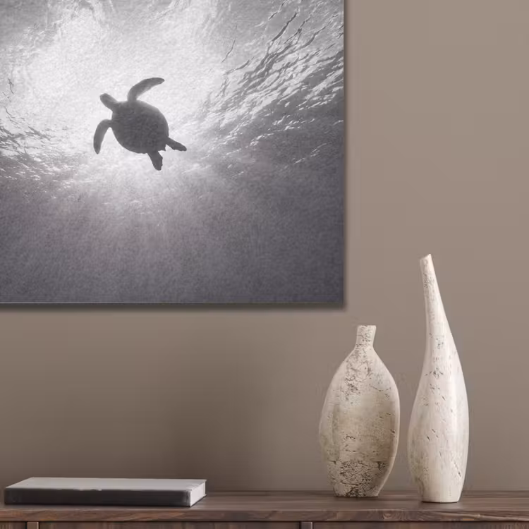 Schildpad - Onderwater - Lichtstralen - Oceaan - Zwart-wit PET vilt klein -sfeer6_closeup