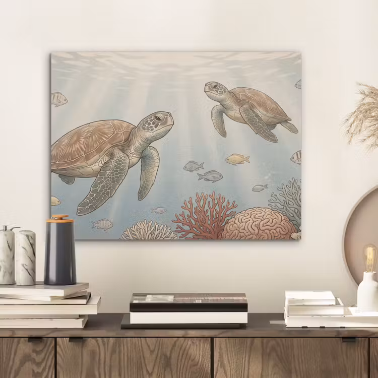 Schildpad - Onderwater - Natuur - Illustratie PET vilt klein -sfeer1