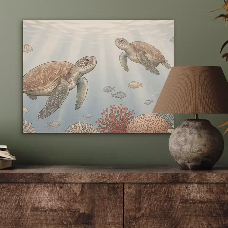 Schildpad - Onderwater - Natuur - Illustratie PET vilt klein -sfeer2