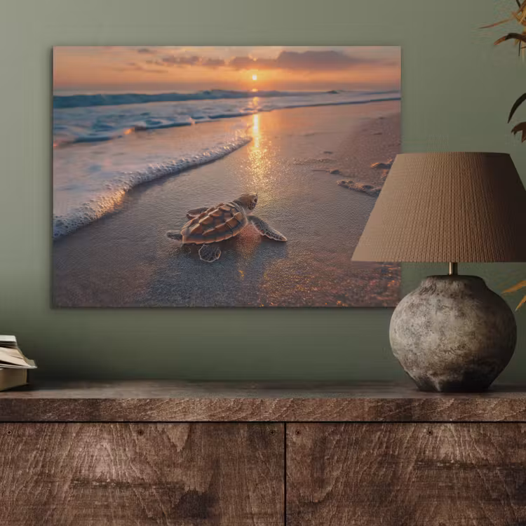 Schildpad - strand - Zonsondergang PET vilt klein -sfeer2