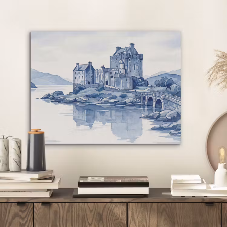 Schots - Kasteel - Blauw - Aquarel PET vilt klein -sfeer1