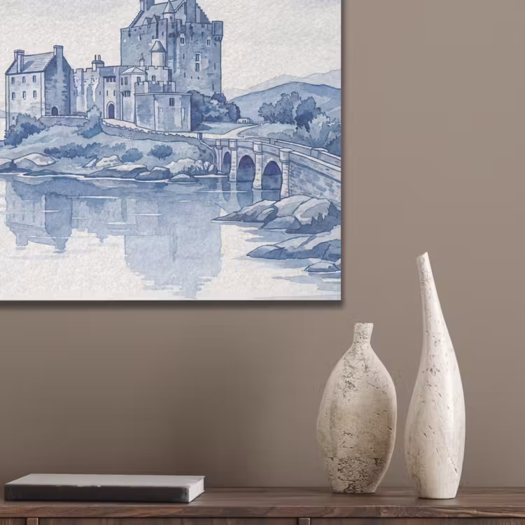 Schots - Kasteel - Blauw - Aquarel PET vilt klein -sfeer6_closeup
