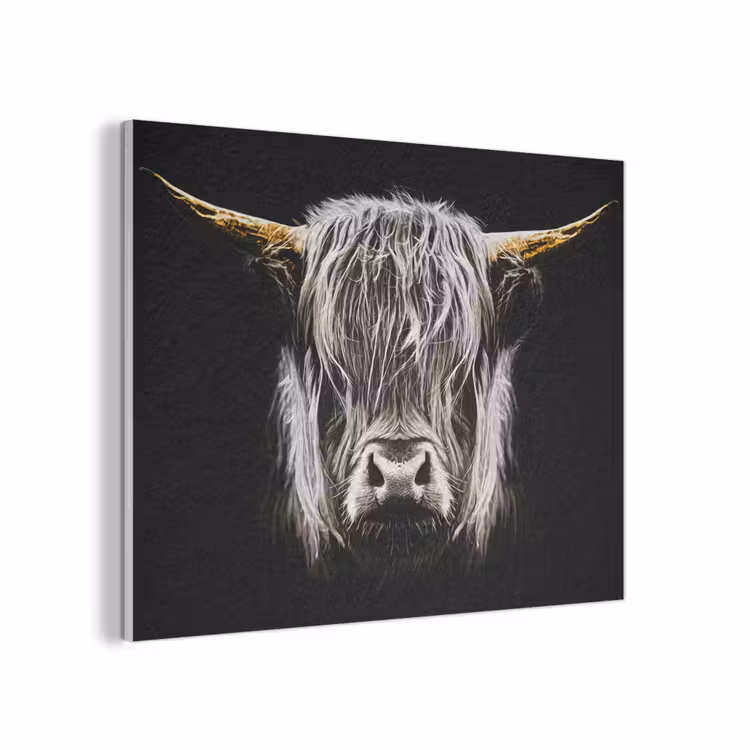 Schotse hooglander - Goud - Hoorns - Zwart wit - Koe - Dieren PET vilt klein -3d