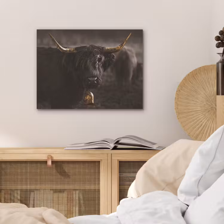 Schotse hooglander - Goud - Koebel - Hoorns - Dieren PET vilt klein -sfeer3