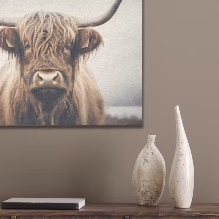 Schotse hooglander - Hoorns - Landschap PET vilt klein -sfeer6_closeup