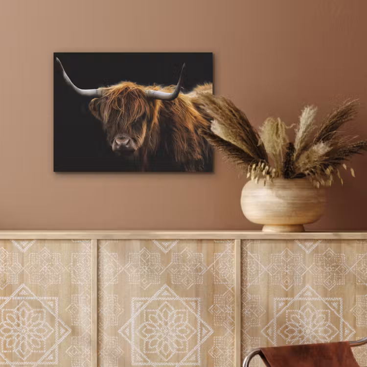 Schotse Hooglander - Horens - Zwart - Dieren - Natuur - Wild - Koe PET vilt klein -sfeer4