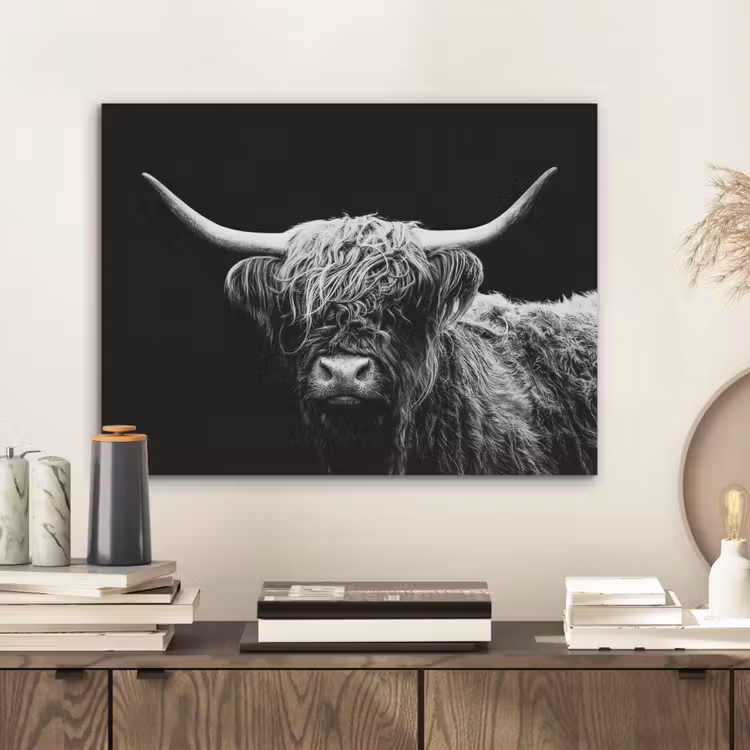 Schotse Hooglander - Koe - Zwart - Wit - Dieren PET vilt klein -sfeer1