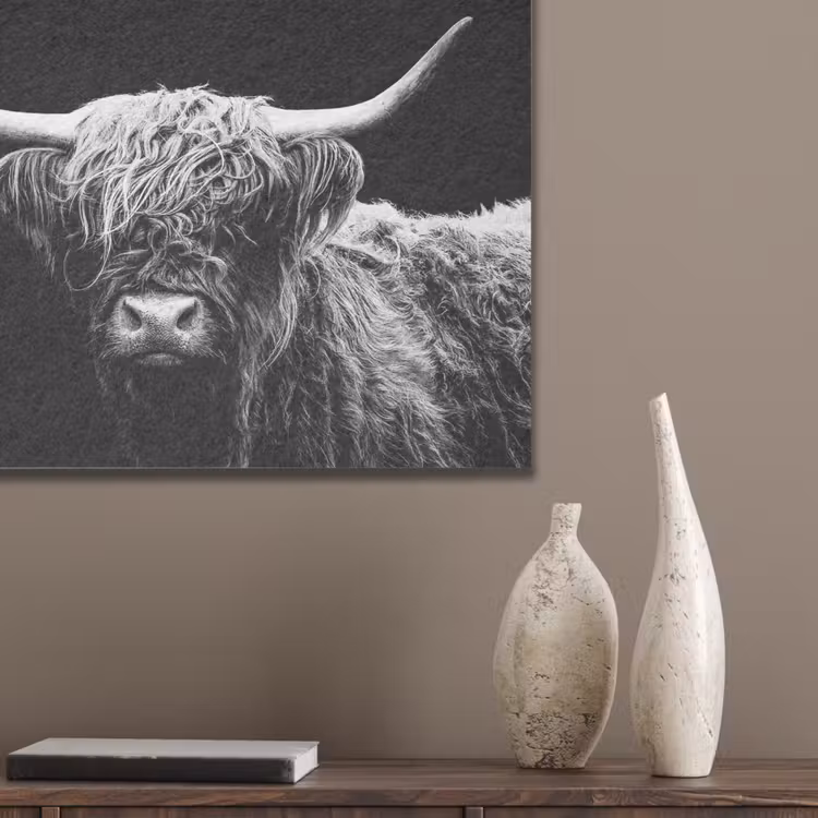Schotse Hooglander - Koe - Zwart - Wit - Dieren PET vilt klein -sfeer6_closeup
