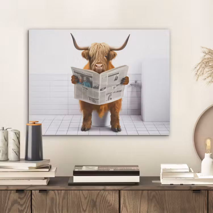 Schotse hooglander - Krant - Toilet - WC - Wit - Koe PET vilt klein -sfeer1