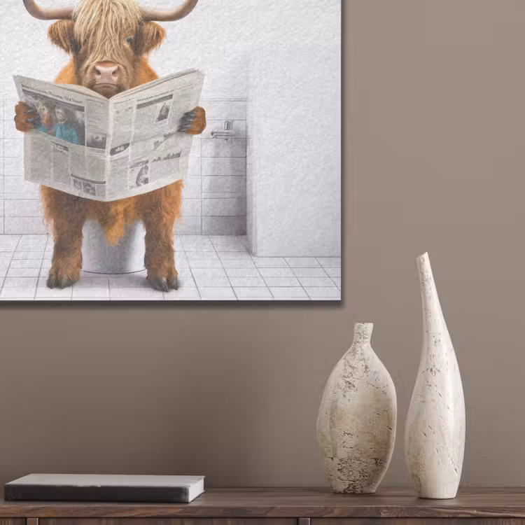 Schotse hooglander - Krant - Toilet - WC - Wit - Koe PET vilt klein -sfeer6_closeup
