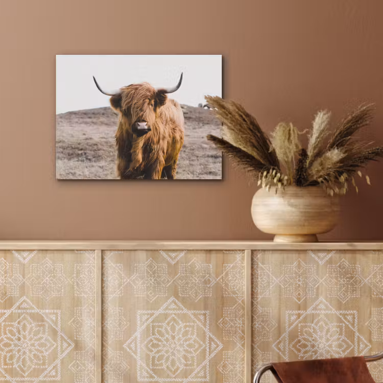 Schotse hooglander - Landschap - Koe - Bruin - Dieren - Natuur PET vilt klein -sfeer4
