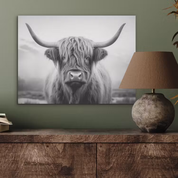 Schotse hooglander - Mist - Zwart - Wit PET vilt klein -sfeer2
