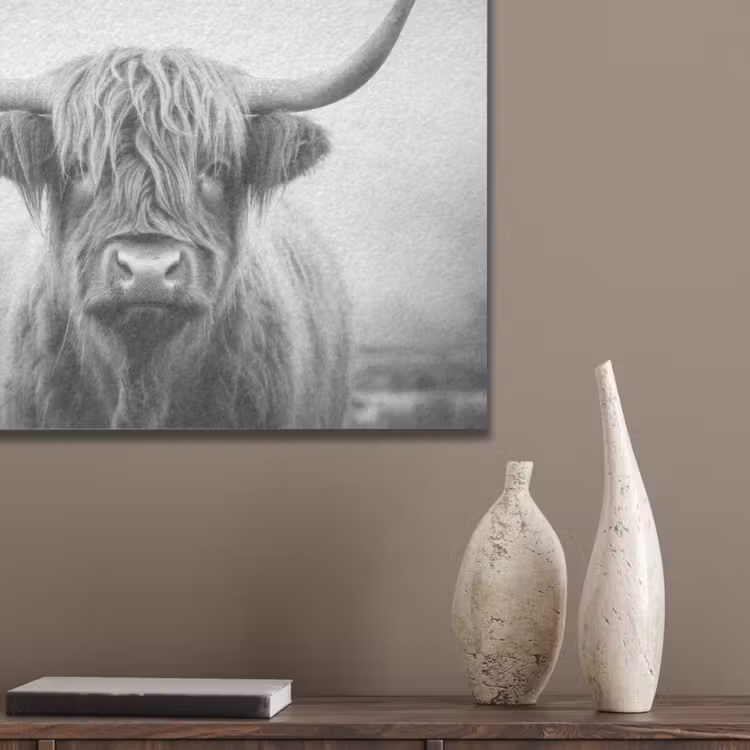 Schotse hooglander - Mist - Zwart - Wit PET vilt klein -sfeer6_closeup