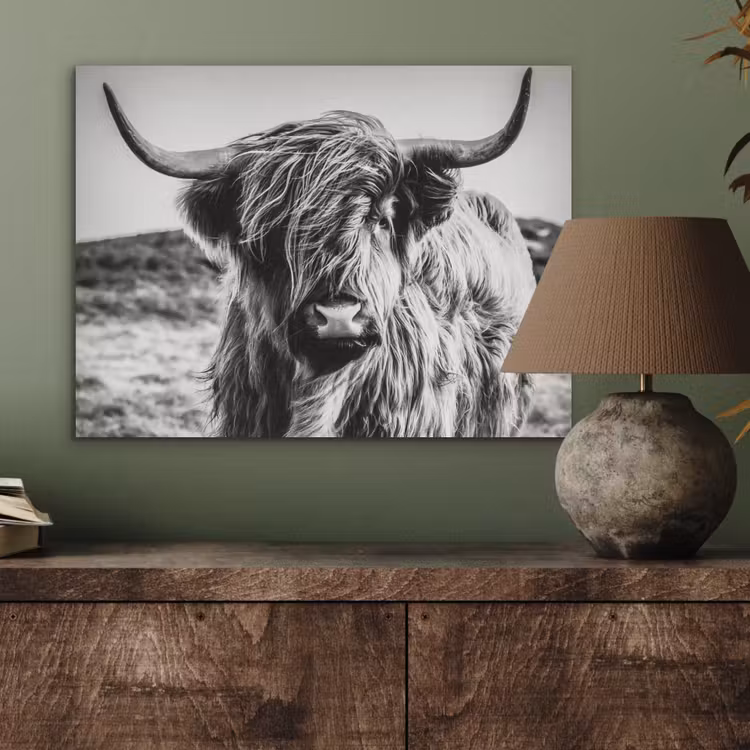 Schotse hooglander - Natuur - Koe - Zwart - Wit PET vilt klein -sfeer2