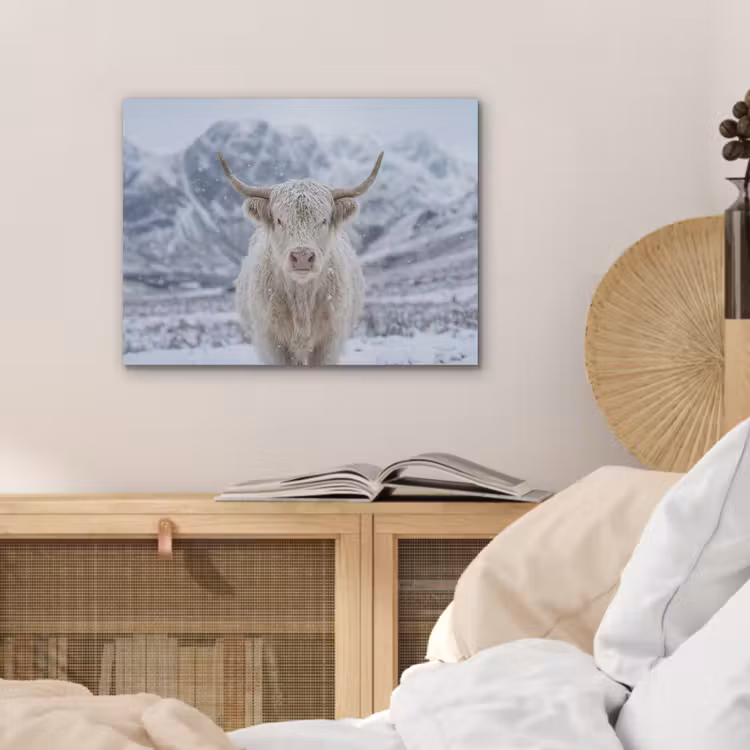 Schotse Hooglander - Sneeuw - Bergen - Winter PET vilt klein -sfeer3