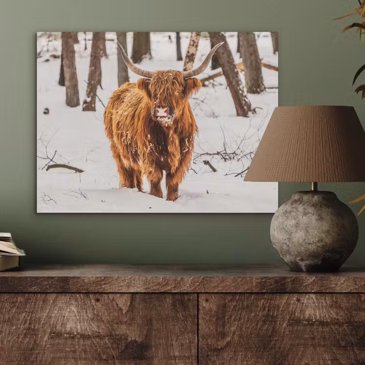 Schotse Hooglander - Sneeuw - Winter - Natuur - Dieren PET vilt klein -sfeer2